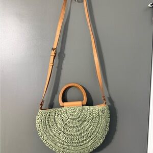 Green Woven Crossbody with Tan Straps
